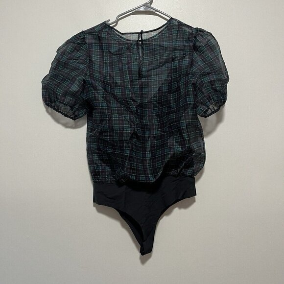 Cami NYC NWT Bethany Sheer Bodysuit in Green Blue Scotch‎ Plaid Size Large - Picture 5 of 7